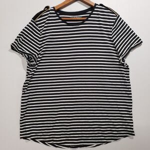 Lauren Ralph Lauren Womens Striped Short Sleeve Shoulder Detail Large READ